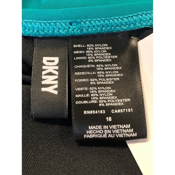 DKNY Women Ruffle Teal Swimsuit Size 16 One Piece Compression UPF SPF 50 New - Picture 6 of 7